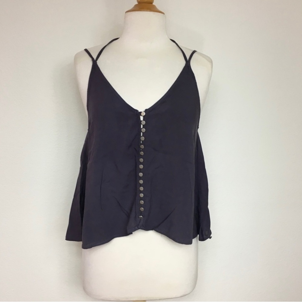 Fora Women's Purple Gray Button Strappy Crop Tank Top Size Medium Casual Boho